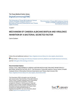 Mechanism of Candida Albicans Biofilm and Virulence Inhibition by a Bacterial Secreted Factor