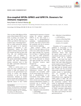 Gas-Coupled Gpcrs GPR65 and GPR174. Downers for Immune Responses Remy Robert & Charles R Mackay