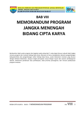 Memorandum Program Jangka Menengah Bidang Cipta Karya