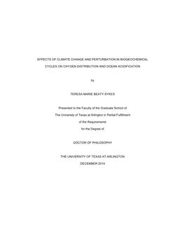 EFFECTS of CLIMATE CHANGE and PERTURBATION in BIOGEOCHEMICAL CYCLES on OXYGEN DISTRIBUTION and OCEAN ACIDIFICATION by TERESA