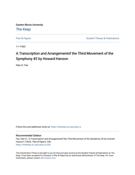 A Transcription and Arrangementof the Third Movement of the Symphony #2 by Howard Hanson