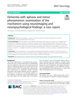 Dementia with Aphasia and Mirror Phenomenon