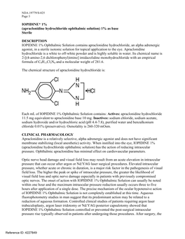 Apraclonidine Hydrochloride Ophthalmic Solution) 1% As Base Sterile