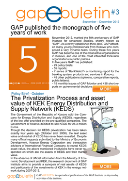 GAP Published the Monograph of Five Years of Work November 2012, Marked the Fifth Anniversary of GAP Institute for Advanced Studies, Shortly Known As “GAP”