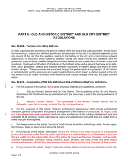 Old and Historic District and Old City District Regulations