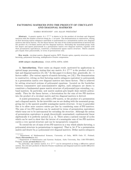 Factoring Matrices Into the Product of Circulant and Diagonal Matrices