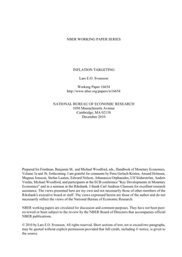 NBER WORKING PAPER SERIES INFLATION TARGETING Lars E.O