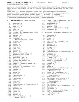 FRANCE – CORSICA RAILWAYS - SL 7 Work in Progress 18.11.16 Page 1 of 2 PASSENGER STATIONS & STOPS