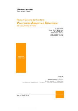 Piano Di Governo Del Territorio VALUTAZIONE AMBIENTALE STRATEGICA Del Documento Di Piano