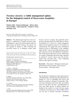 A Viable Management Option for the Biological Control of Dryocosmus Kuriphilus in Europe?