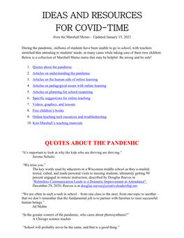 IDEAS and RESOURCES for COVID-TIME from the Marshall Memo – Updated January 15, 2021