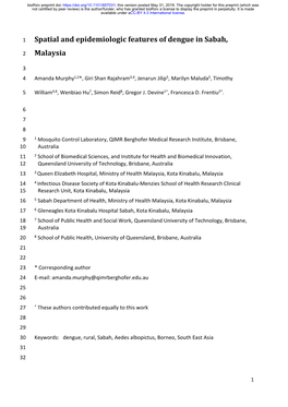 Spatial and Epidemiologic Features of Dengue in Sabah, Malaysia