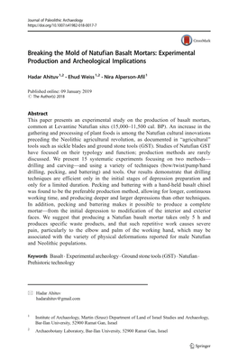 Breaking the Mold of Natufian Basalt Mortars: Experimental Production and Archeological Implications