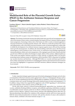 Plgf) in the Antitumor Immune Response and Cancer Progression