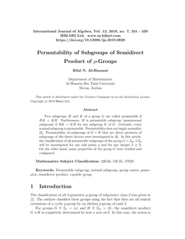 Permutability of Subgroups of Semidirect Product of P-Groups 1