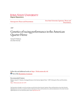 Genetics of Racing Performance in the American Quarter Horse Samuel T
