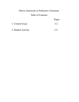 Native Americans in Prehistoric Tennessee Table of Contents Pages 1