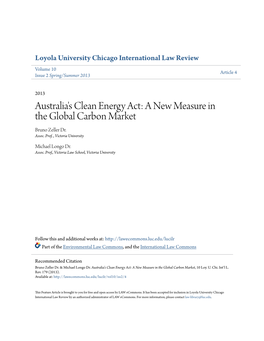 Australia's Clean Energy Act: a New Measure in the Global Carbon Market Bruno Zeller Dr