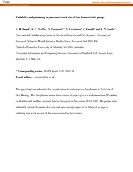 Variability and Patterning in Permanent Tooth Size of Four Human Ethnic Groups