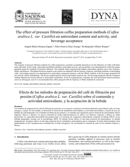 The Effect of Pressure Filtration Coffee Preparation Methods (Coffea Arabica L