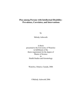 Pica Among Persons with Intellectual Disability: Prevalence, Correlates, and Interventions