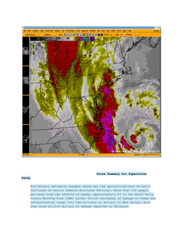 Storm Summary for Superstorm Sandy Preliminary Estimates Suggest Sandy Was the Secondcostliest Atlantic Hurric