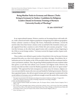 (Turks Living in Germany) in Turkey: Candidates for Religious Leaders (Imam) in Germany Training at Marmara University Faculty of Theology*