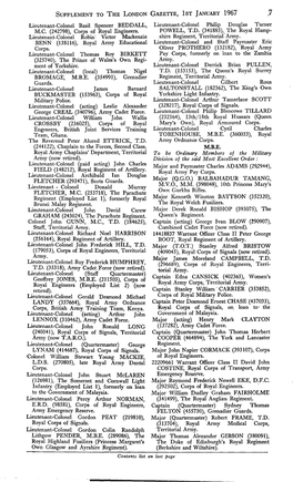 SUPPLEMENT to the LONDON- GAZETTE, IST JANUARY 1967 Lieutenant-Colonel Basil Spencer BEDDALL, Lieutenant-Colonel Philip Douglas Turner M.C