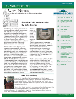 2Nd Quarter 2012 Springboro City Notes a Quarterly Publication for the Citizens of Springboro