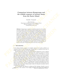 Comparison Between Rongorongo and the Syllable Sequence of Ancient Chants from the Easter Island