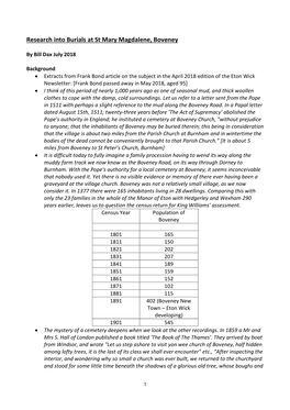 Research Into Burials at St Mary Magdalene, Boveney