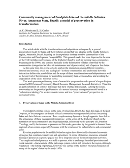 Community Management of Floodplain Lakes of the Middle Solimões River, Amazonas State, Brazil: a Model of Preservation in Transformation