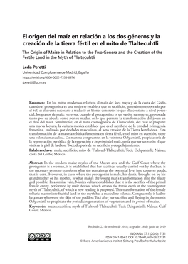 El Origen Del Maíz En Relación a Los Dos Géneros Y La Creación De La