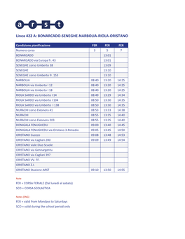 Linea 422 A: BONARCADO-SENEGHE-NARBOLIA-RIOLA-ORISTANO