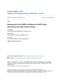 Background to the ANDRILL Mcmurdo Ice Shelf Project (Antarctica) and Initial Science Volume