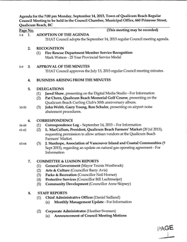 September 14 Regular Council Agenda