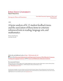 A Factor Analysis of K-12 Student Feedback Items and the Association