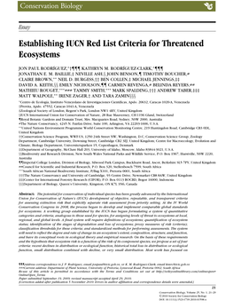 Establishing IUCN Red List Criteria for Threatened Ecosystems