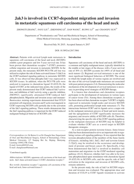 Jak3 Is Involved in CCR7-Dependent Migration and Invasion in Metastatic Squamous Cell Carcinoma of the Head and Neck