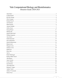 Yale Computational Biology and Bioinformatics Rotation Guide 2020-2021