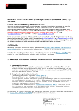 (Covid-19) Measures in Switzerland, Ghana, Togo and Benin