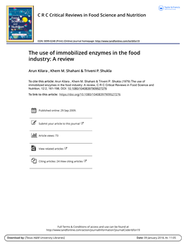 The Use of Immobilized Enzymes in the Food Industry: a Review