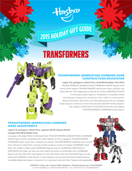 TRANSFORMERS GENERATIONS COMBINER WARS CONSTRUCTICON DEVASTATOR (Ages 8 & Up/Approx