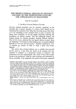 The Prosecutorial Origins of Defence Counsel in the Eighteenth Century: the Appearance of Solicitors