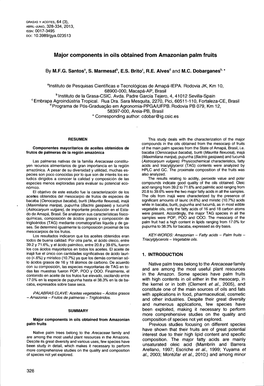 Major Components in Oils Obtained from Amazonian Palm Fruits
