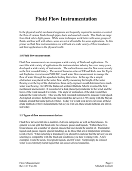 Fluid Flow Instrumentation