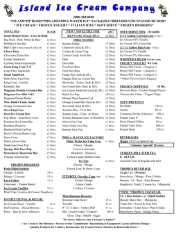 Island*Hp Hood*Philadelphia Water Ice* Jack&Jill*Breyers*Edy's*Good Humor* * Ice Cream * Frozen Yogurt * Italian Ices * Soft Serve * Frozen Desserts*