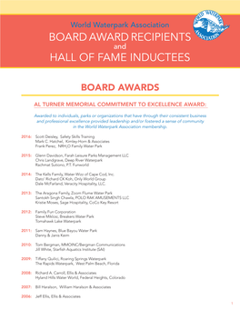 Board Award Recipients Hall of Fame Inductees