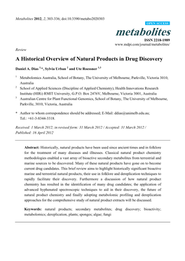 A Historical Overview of Natural Products in Drug Discovery