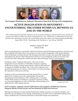 Active Imagination in Movement – Encountering the Other Within Us, Between Us and in the World